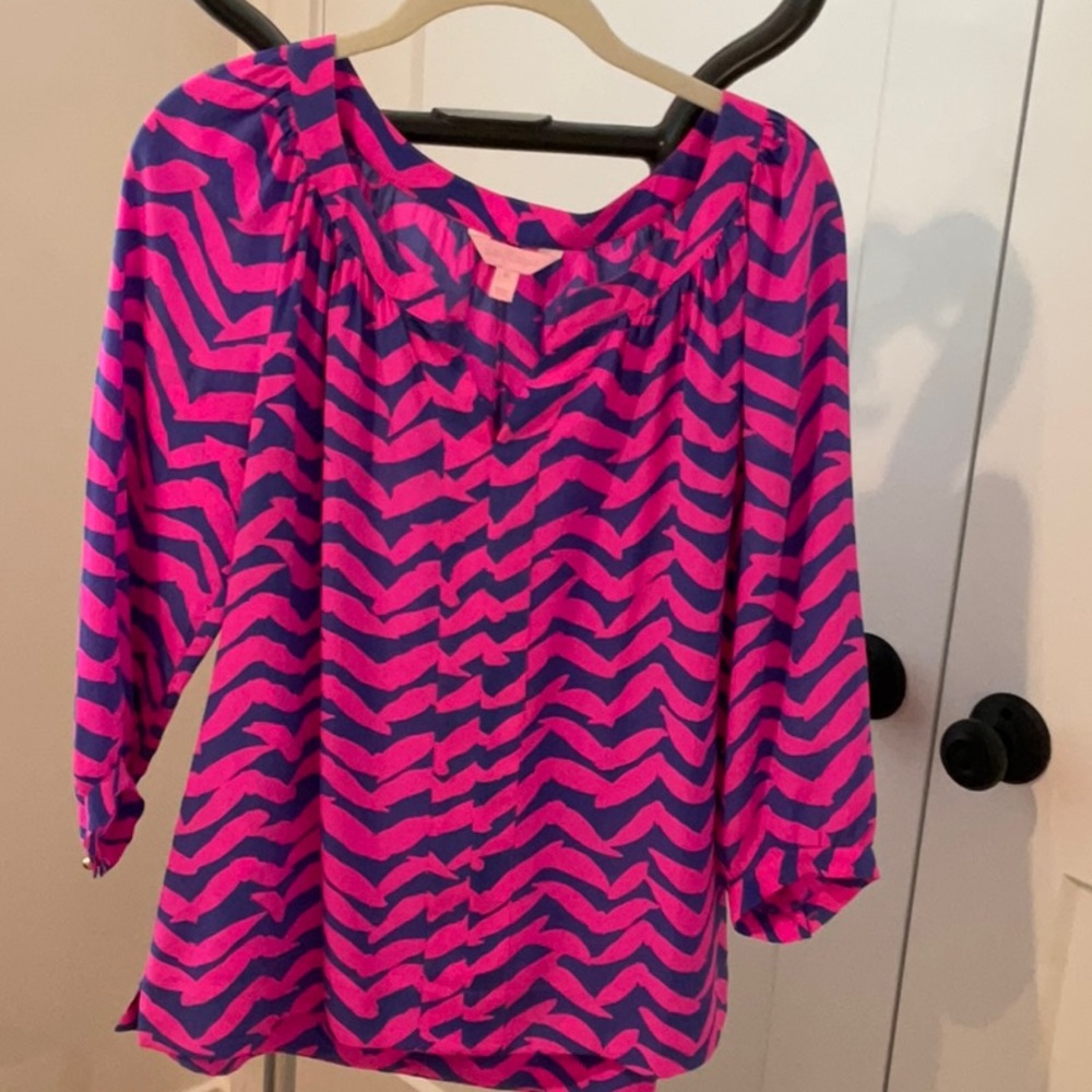 Lilly Pulitzer blouse in size medium.  Pink and blue! 100% Silk.